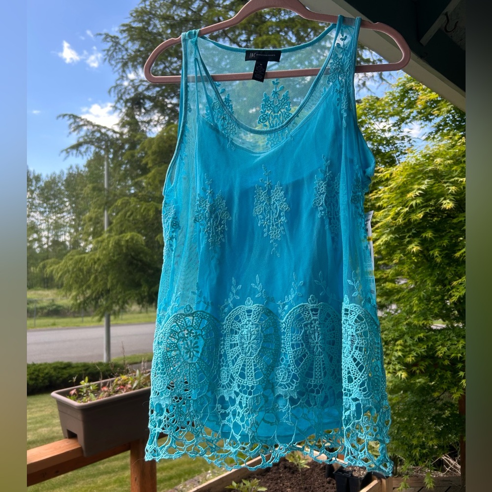 NWT INC Turquoise Lace Tank Top